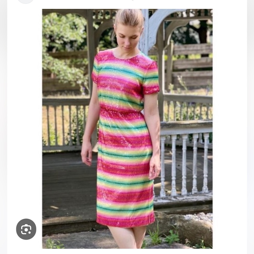 💗💚NWT J. Crew SHARP Short Sleeve Rainbow Sequin Watermelon Stripe Dress Size 6